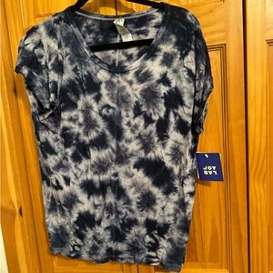 Target Women's Short Sleeve Tie-Dye Tee - Navy and White